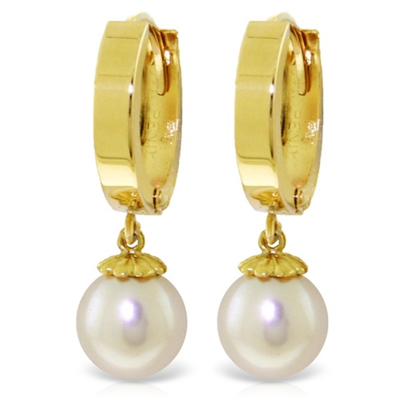 14K. SOLID GOLD HOOP EARRING WITH NATURAL PEARLS